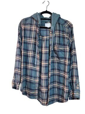 American Eagle Flannel Hooded Button Up Shirt Womens Size Small